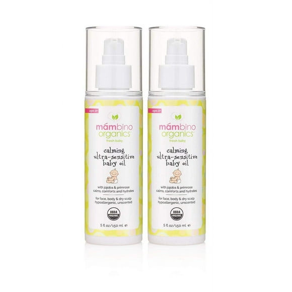 Mambino Organics Huile Apaisante Biologique Ultra-Sensible Sans Parfum (Lot de 2) – pour les Cheveux, la Tête et la Peau - Sans Parfum Entièrement Naturel avec Huile de Jojoba et d'Onagre - 10 oz