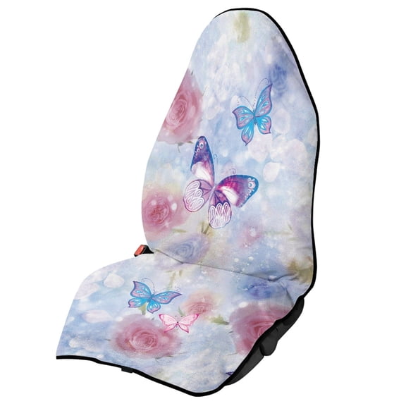 Uourmeti Car Seat Towel Cover, Compatible with Truck Seat Van, Terry Cloth Car Seat Cover for Trucks Cars, Watercolor Butterfly Rose