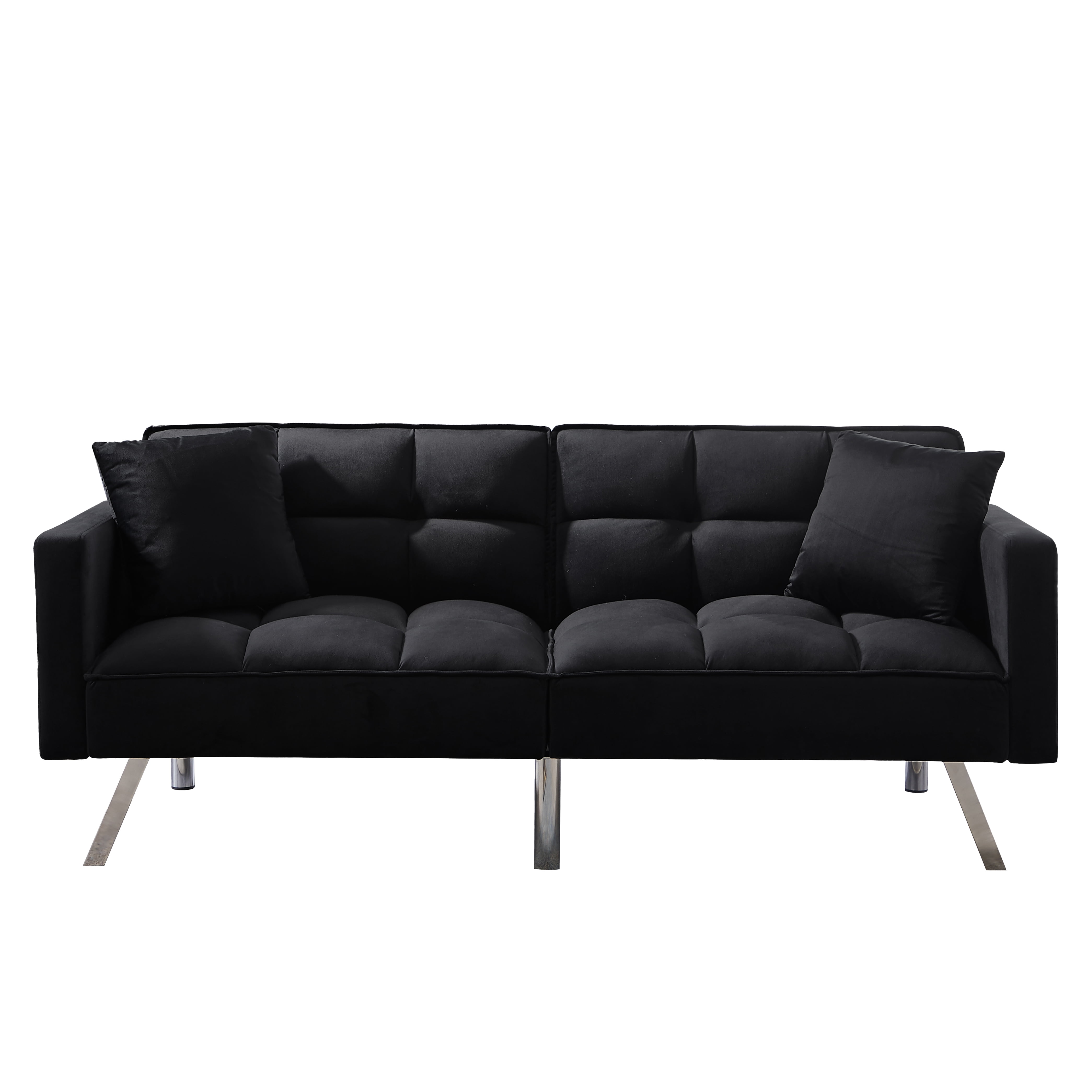 Gewnee Velvet Futon Sofa Bed, 74" Adjustable Convertible Sofa, 3 Backrest Settings, 600LBS Weight Capacity, for Home/Office/Small Spaces (Black)