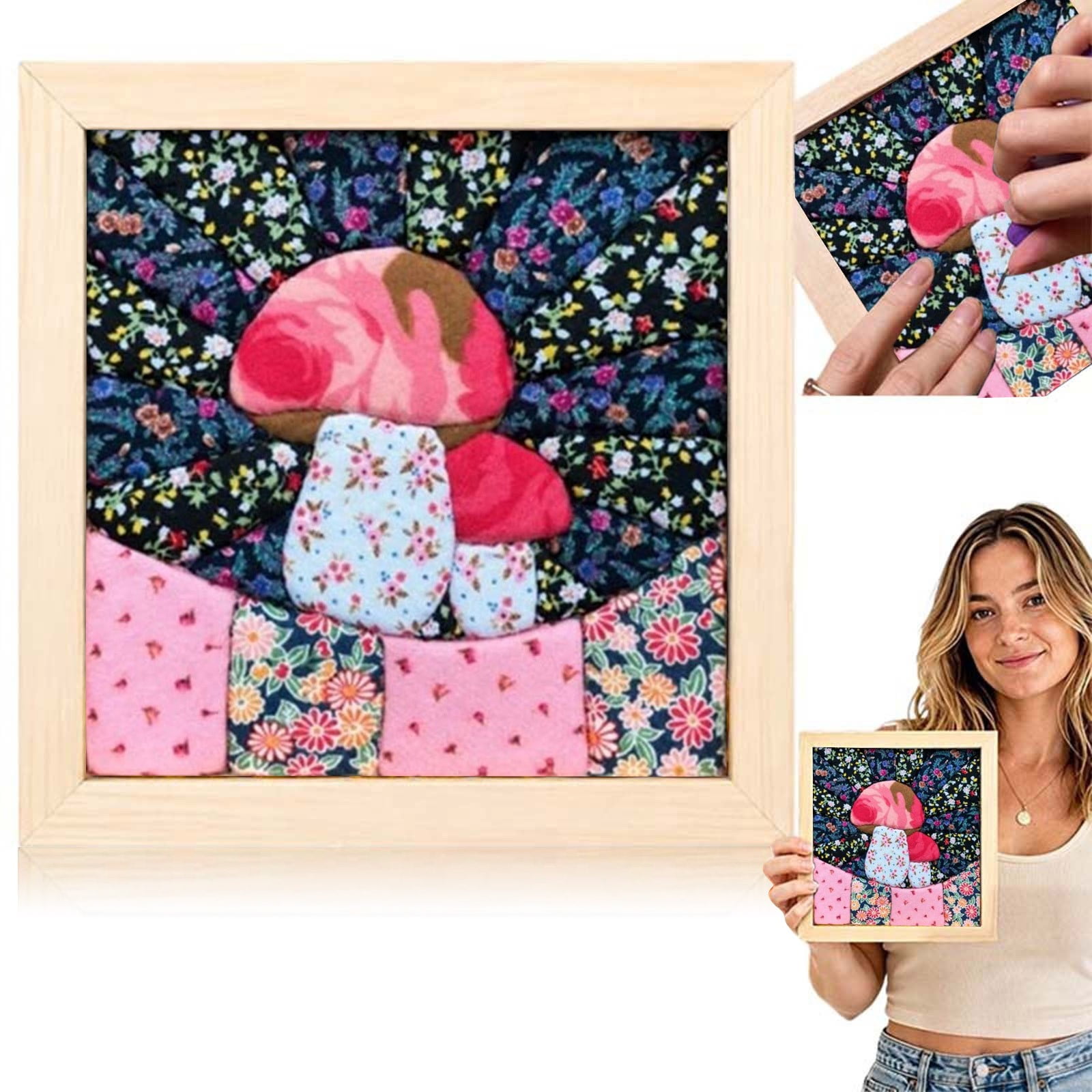 DIY Fabric Patchwork Art Puzzle Kit 3D Cloth Stitching Framed Craft Set Animal Pattern Quilt Art Making Supplies Decorative Framed Fabric Art Craft Package Creative Poke Cloth Puzzle Decor Set