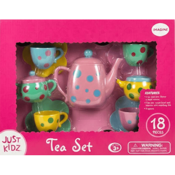 Just Kidz Tea Set Playset, 18-Piece Pretend Tea Party Set, Ages 3 