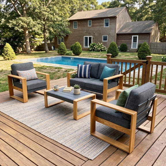 LayinSun 4 Pieces Aluminum Patio Furniture Set with Coffee Table, Oversized Seat with Hight Back, Outdoor Conversation Sets for Porch, Balcony, Deck