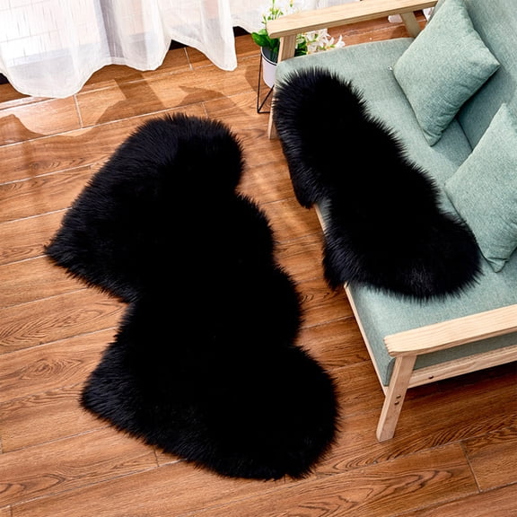Fluffy Rug for Bedroom， Valentine's Day Fluffy Rugs, Heart Shaped Washable Living Room Carpet, Non-Slide Bedside Rug, Home Decor, Black