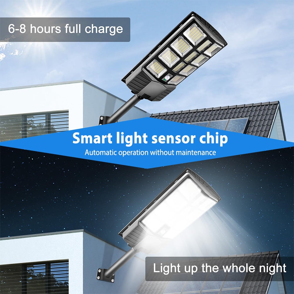 Litom Outdoor Waterproof Solar Street Light with Remote Control, 6500K 10000LM LED Solar Parking Lot Light Dusk to Dawn, Wide Angle Motion Sensor, and Suitable for Area Lighting Courtyard.