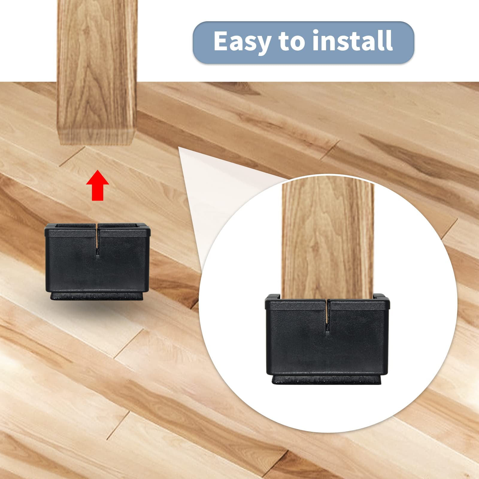 Flyshop Black Chair Leg Caps PVC Furniture Table Feet Covers with Felt Pads for Hardwood Floor Protector, Fit Rectangle Legs Length 39-48 mm, Width 24-30 mm, 8 PCS