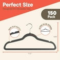 thumbnail image 2 of Gray Velvet Hangers 150 Pack – Heavy-Duty 11 lbs Capacity, 360° Swivel Hook, Non-Slip & Space-Saving Design – Smooth Velvet Finish for Crease-Free Clothes & Effortless Closet Organization, 2 of 8