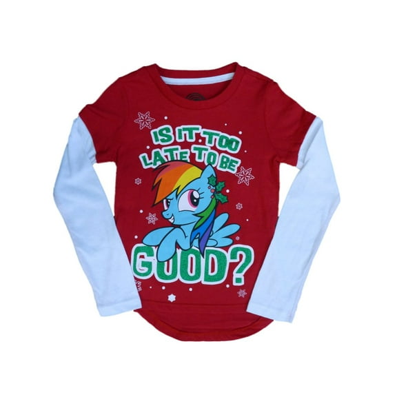 My Little Pony Girls Red Is It Too Late To Be Good T-Shirt Holiday Shirt XS 4/5