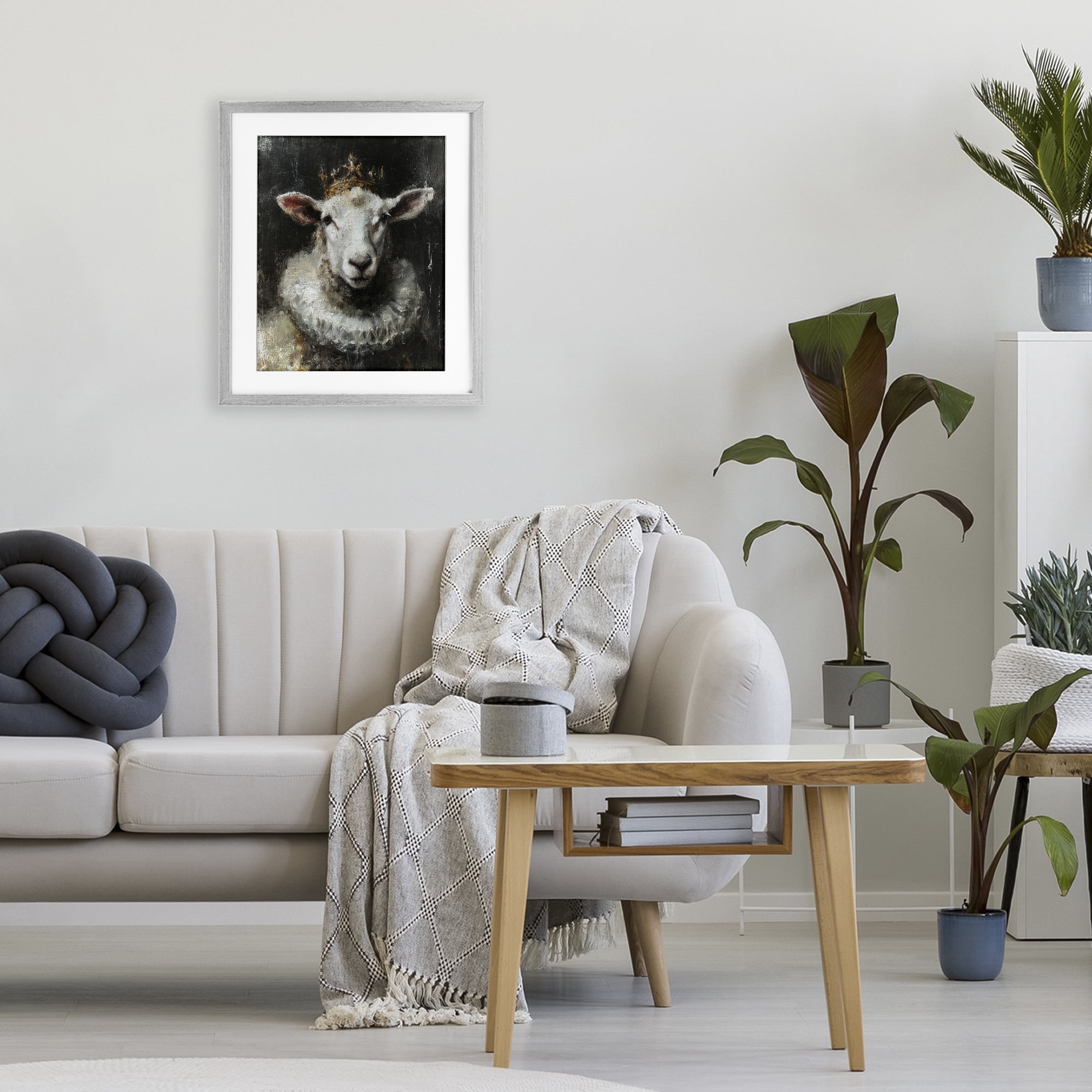Stupell Industries Crowned Sheep Portrait Gray Framed Print Under Glass, design by Svetlana Aleynikova