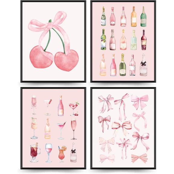 Dorm Decor, Dorm Room Essentials for Girls, Coquette Room Wall Artr for Girls Room, Trendy Pink Bows Wall Art, College Apartment Decor Aesthetic 8x10 Set of 4 Unframed