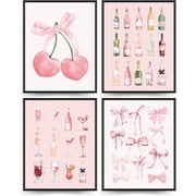 Dorm Decor, Dorm Room Essentials for Girls, Coquette Room Wall Artr for Girls Room, Trendy Pink Bows Wall Art, College Apartment Decor Aesthetic 8x10 Set of 4 Unframed