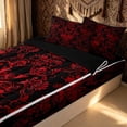 thumbnail image 3 of Erosebridal Red Baroque Damask Zipper Full Size Comforter Sets with Fitted Sheet and 2 Pillowcases for Women Girls, Gothic Floral Butterfly Moth Zipper Bedding Set, Black Reversible, 4 Pieces, 3 of 7