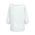thumbnail image 5 of Linen Tops for Women Bow Tie Front Neck 3/4 Puff Sleeve Casual Blouse Loose Fit Soft Summer Daily Tops by Yigetop White M, 5 of 6