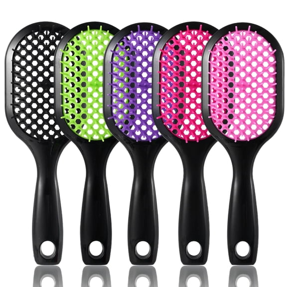 Abaima 5 Pack Vented Detangling Hair Brush - Detangler Hairbrush with Soft Bristles for No Tangles - Ideal for Wet Dry or Curly Damaged Hair