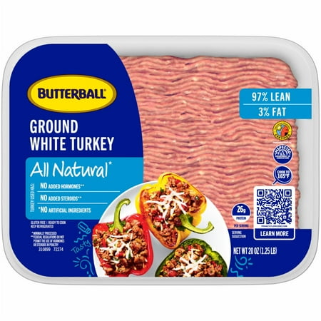 Butterball All Natural Fresh Ground Turkey, 97%/3%, 20oz, 1 Tray