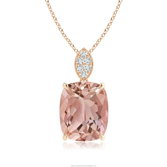 JeenMata Prong Set 1.10 Carat Octagon Cut Real Morganite with Moissanite Accent Pendant Necklace in 18k Rose Gold Over Silver
