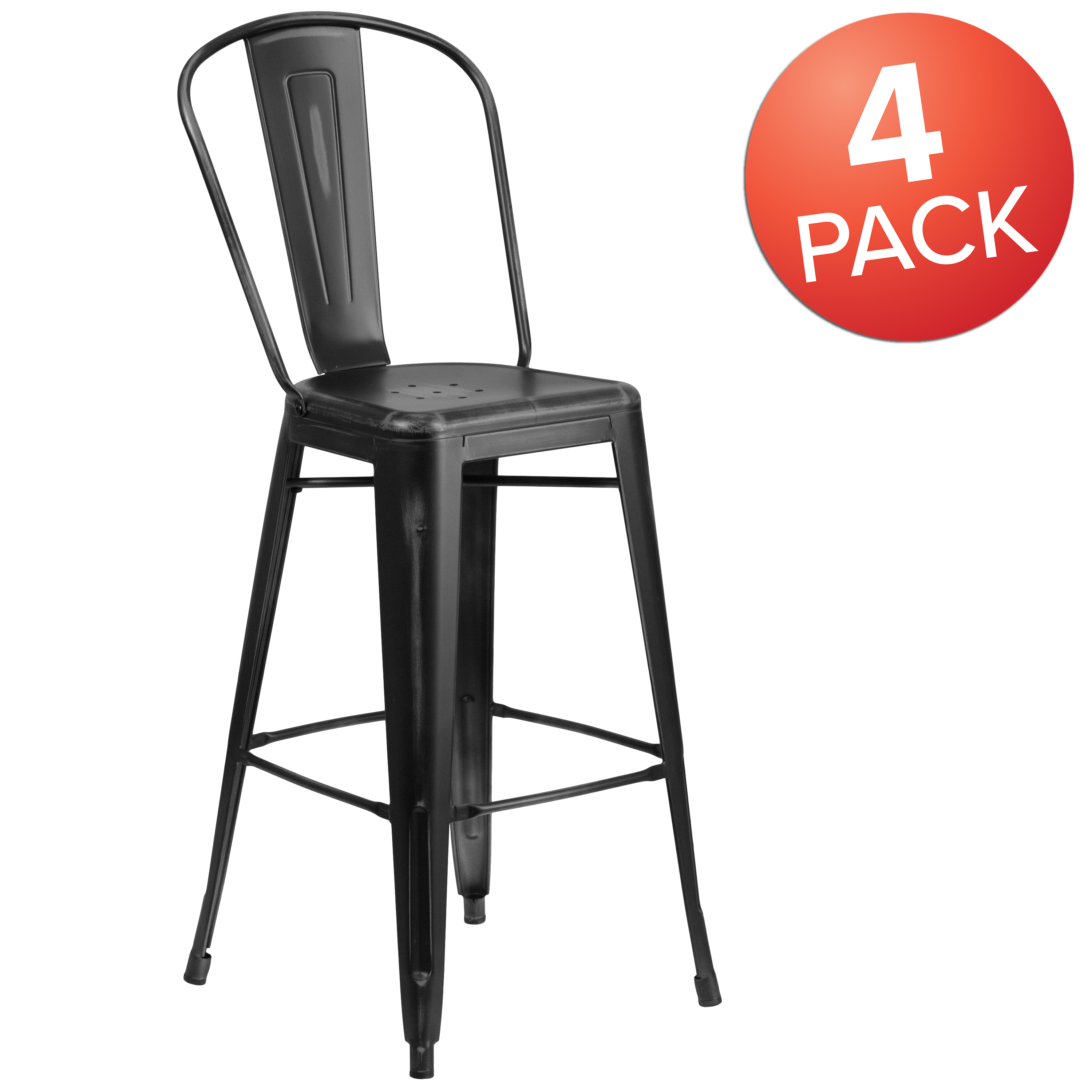 Flash Furniture Blake Commercial Grade 4 Pack 30" High Distressed Black Metal Indoor-Outdoor Barstool with Back - image 3 of 13