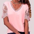 thumbnail image 5 of Mujeres Blusa de manga corta V Masajeadores cuello lindo Encaje color puro moda transpirable casual para compras citas Oficina, 5 of 5