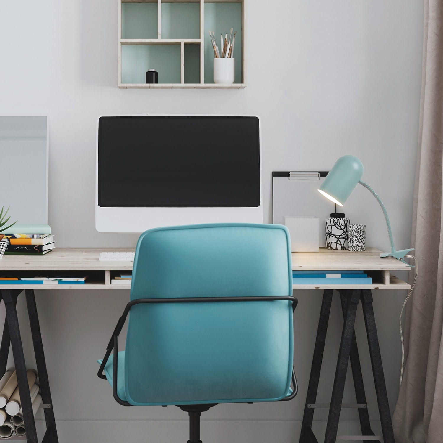 Globe Electric Carter 15" Matte Teal Clip-Arm Desk Lamp with Adjustable Gooseneck Arm, 52302