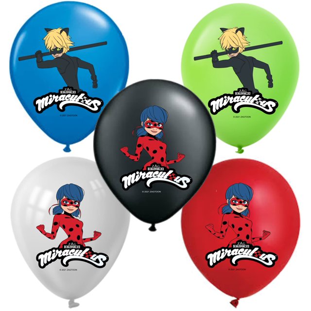 Globos de Latex Vision ED ML8888 Miraculous Ladybug Cat Noir 25 Unidades 12 Pulgadas