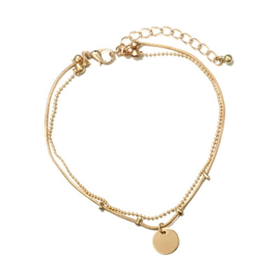 UDIYO Double Layered Round Pendant Women Anklet Alloy Adjustable Exquisite Chain Anklet Foot Jewelry