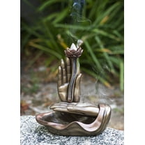 Zen Yoga Meditation Buddha Mudra Hands Lotus Flower Backflow Incense Burner