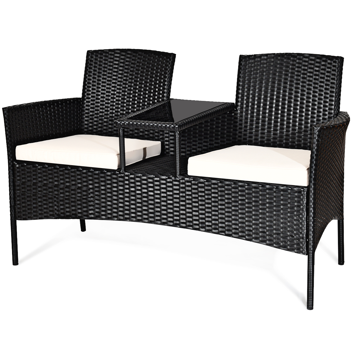 Costway Patio Rattan Conversation Set Seat Sofa Cushioned Loveseat Glass Table Chairs - image 4 of 8