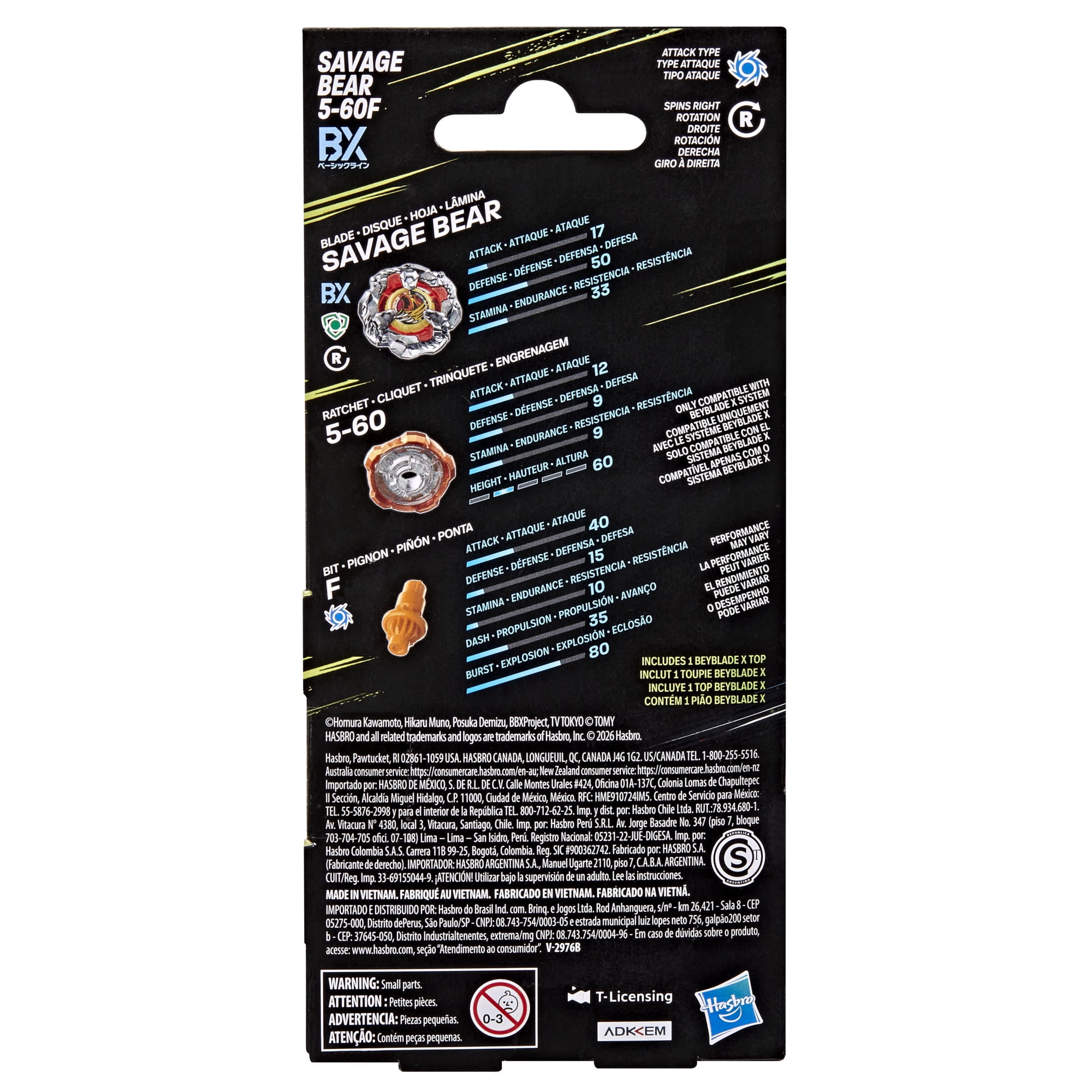 Beyblade X Savage Bear 5-60F BX Booster Pack Set with Attack Type Top, Ages 8 and up