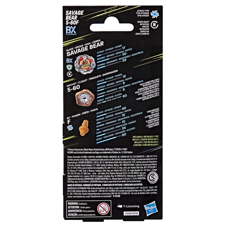 Beyblade X Savage Bear 5-60F BX Booster Pack Set with Attack Type