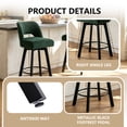 thumbnail image 6 of ClinQ 26" Counter Height Bar Stools Set of 2, Upholstered Fabric Bar Chairs with Backrest, Metal Legs and Black Footrest Ring, Green, 6 of 6