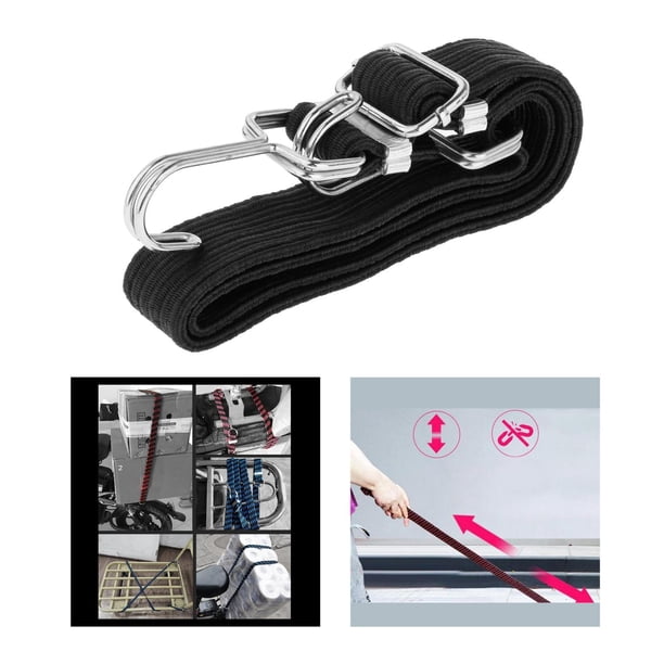 Cuerdas elásticas , correas elásticas para equipaje con ganchos, equipaje de cuerda resistente, lona, , barco, , , Negro 1m DYNWAVEMX Cordón elástico plano