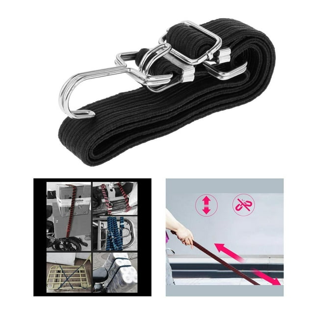 Heavy Duty Elastic CORD Travel Luggage Strap with Hooks Black 2m