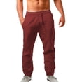 thumbnail image 3 of Spring Summer Men's Solid Color Cotton Casual Pants Drawstring Comfort Fit, 3 of 7