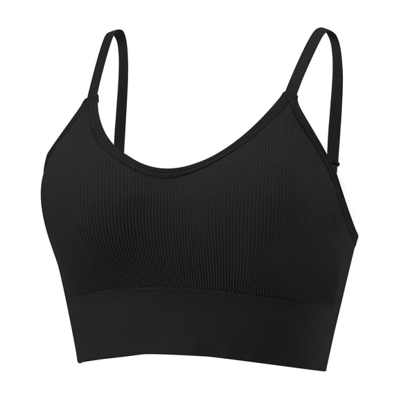 Delconic Seamless Ribbed Knit Bralette with Adjustable Straps for Women Soft Stretch Pullover Crop Tank Top Underwear Black 32