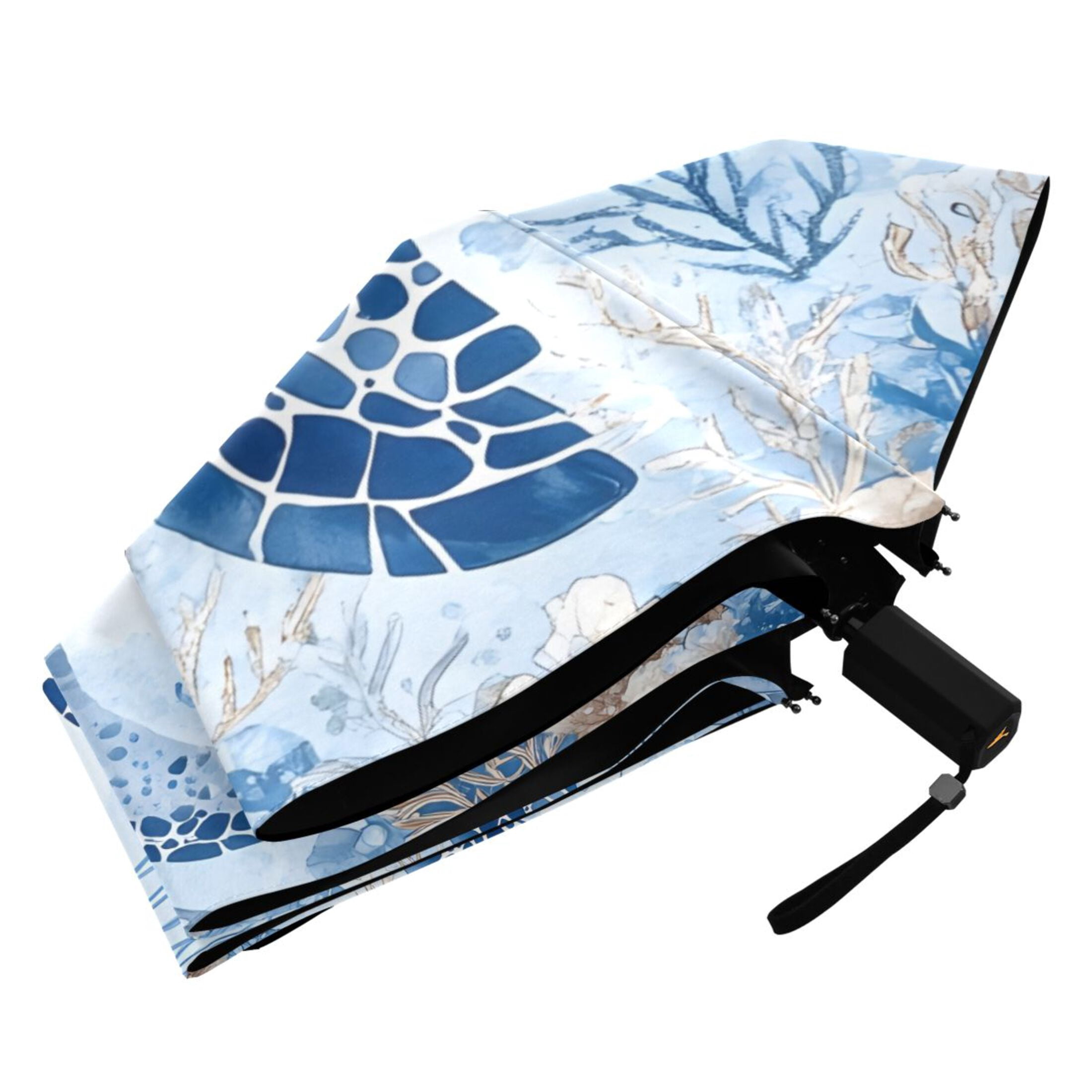 Compact Sun Umbrella Windproof Travel Umbrellas for Rain Strong Portable UV Protection Watercolor Turtle Jellyfish