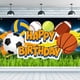 thumbnail image 1 of Fondo de cumpleaños deportivo de 5,9 x 3,6 pies, para fútbol, ​​baloncesto, béisbol, voleibol, pancarta de césped para feliz cumpleaños, decoraciones coloridas, pancarta con temática deportiva., 1 of 7