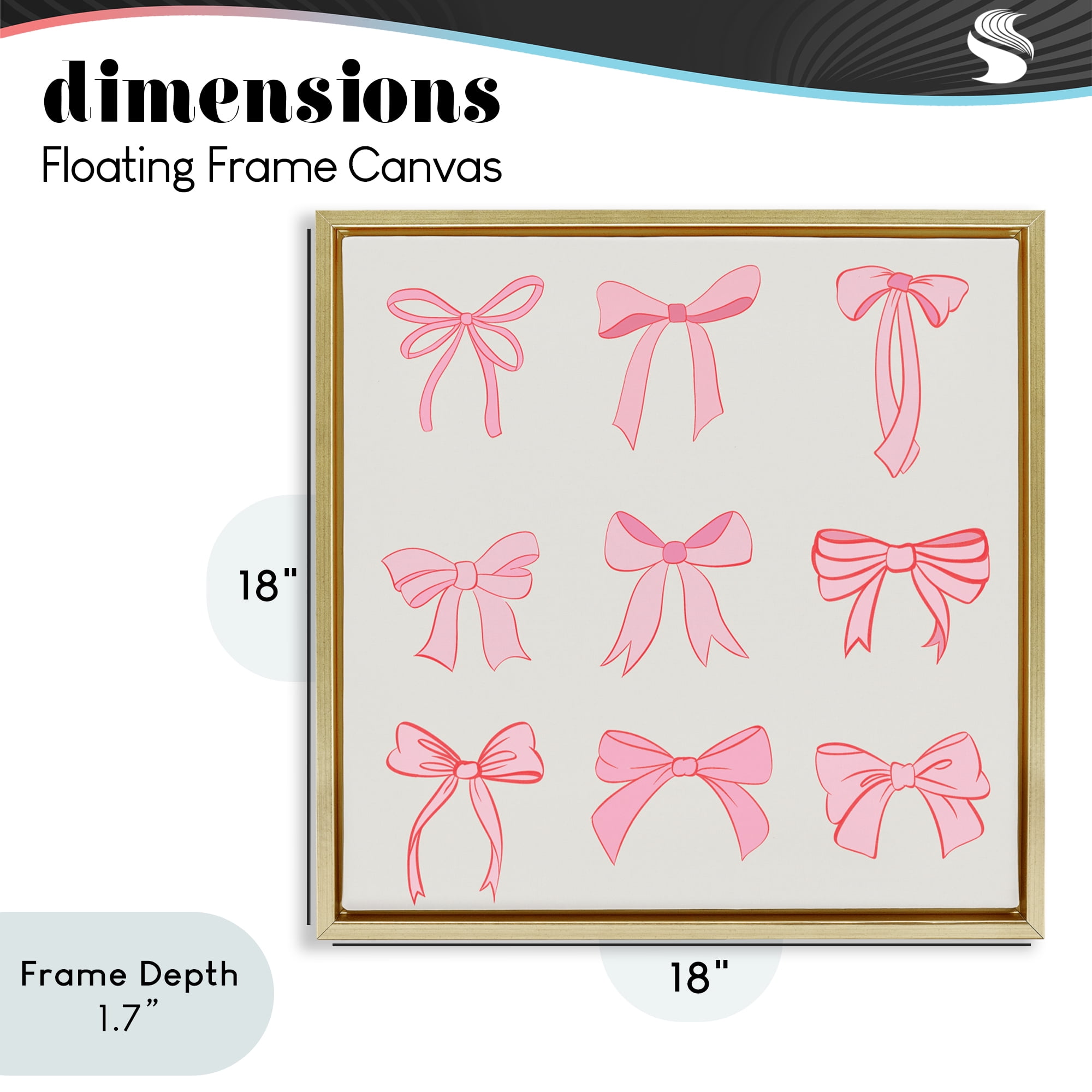 Stupell Industries Pink Coquette Ribbons Gold Framed Floater Canvas Wall Art, design by Emily Navas