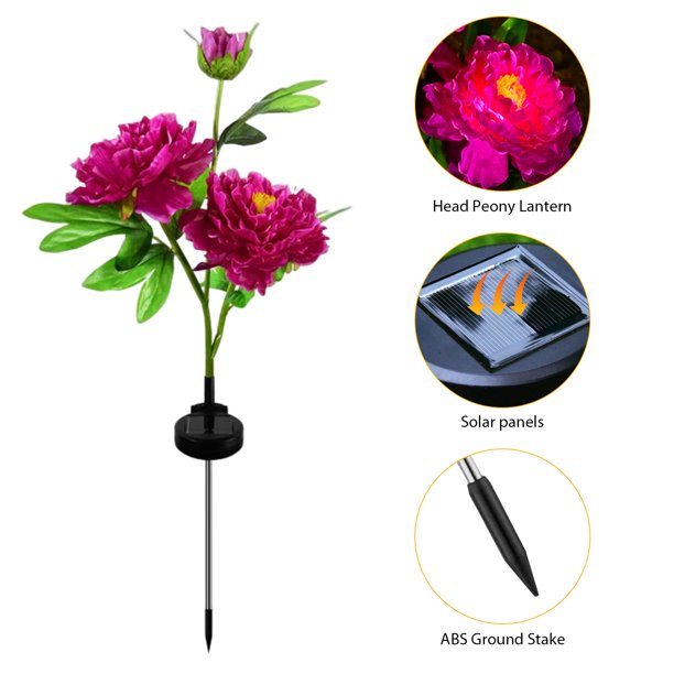 Lámpara de enchufe de tierra de peonía solar decoración del hogar 600 mAh para camino de patio trasero (2 piezas púrpura) Ndcxsfigh Para estrenar