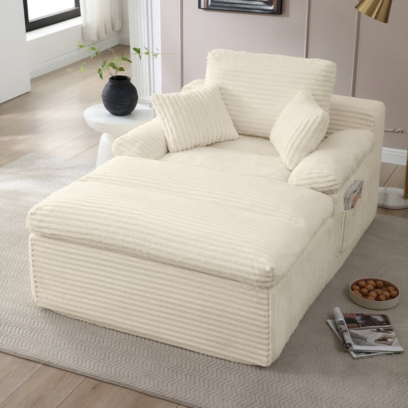 CKEASEAN 70" Boneless Chaise Lounge Chair Indoor, Oversized Corduroy Reading Chair with Side Pocket, Comfy Sleeper Cloud Couch with Pillows, Deep Seat Sofa for Living Room, No Assembly Required
