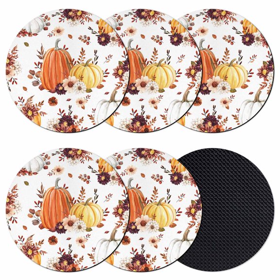 Orange Yellow Fall Coasters Set of 6, Absorbent Coasters for Drinks, Pumpkins Botanical Thanksgiving Coaster for Desk Coffee Table Protection, Home Decor House Warming Gifts 4"