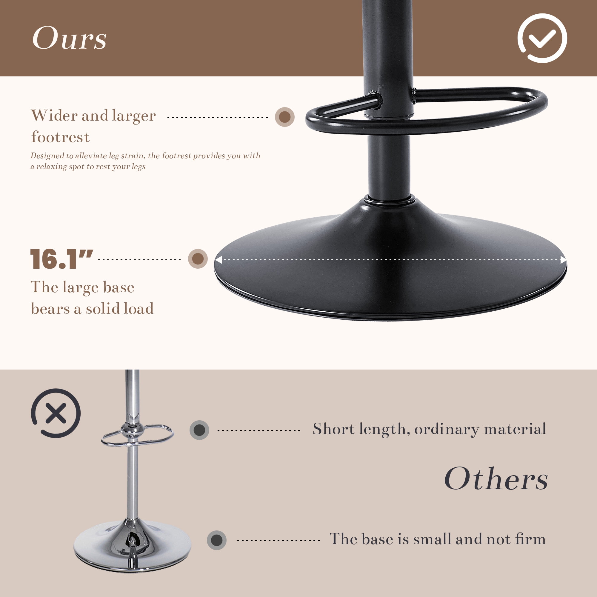 CONCETTA Set of 2 Swivel Bar Stools, Adjustable Height Modern Fabric Upholstered Barstools Counter Bar Chairs with Backrest for Kitchen Island & Home Bar, Black