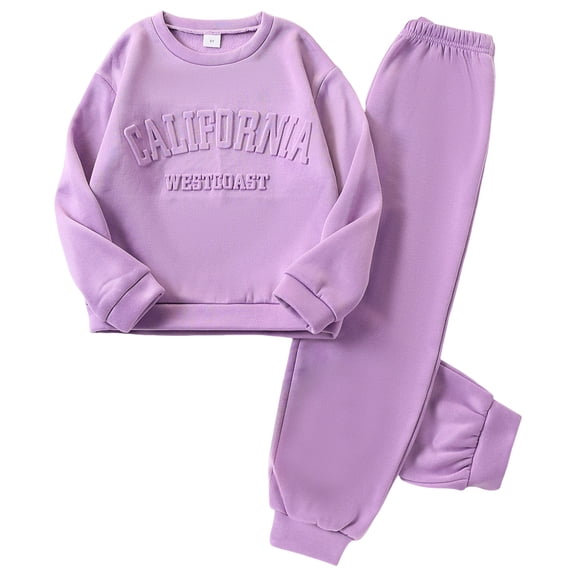Hessimy Toddler Boys Girls Spring Summer Letter Solid Print Sweatshirt & Jogger Pants Long Sleeve Set（Purple，10-11 Years）