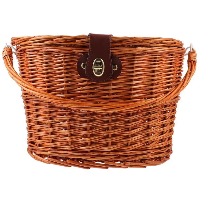 Panier avant en Osier pour Guidon Style Classique Marron avec Couvercle et Poignée 1 Pce