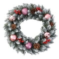 thumbnail image 1 of Corona de Navidad artificial, corona de Navidad de imitación, hojas de Navidad, decoración de guirnalda navideña para pared de fiesta Rosa, 1 of 8