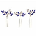 thumbnail image 6 of Miallo Elegant Gold Hair Pin Set with Blue Rhinestone, 3 Count Shimmering Marquise Crystal Leaf Branch Bobby Pins for Brides and Bridesmaids, 6 of 7