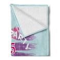 thumbnail image 2 of Hula Girl Soft Flannel Fleece Throw Blanket, Luau Party 1965 Hawaii Original with Heart Brushstroke Hibiscus, Cozy Plush for Indoor and Outdoor Use, 50" x 70", Violet Pink, by Ambesonne, 2 of 5