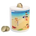thumbnail image 2 of Sports Piggy Bank, Beach Volleyball Little Playing by the Sea Summer Holiday, Ceramic Coin Bank Money Box for Cash Saving, 3.6" X 3.2", Multicolor, by Ambesonne, 2 of 4