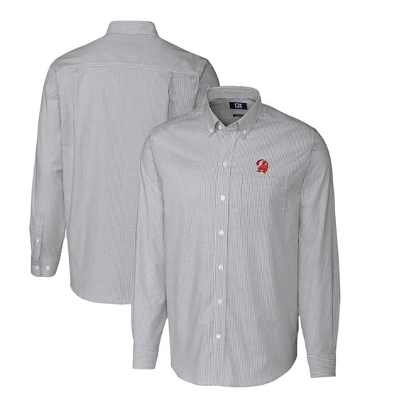 Men's Cutter & Buck Charcoal Tampa Bay Buccaneers Throwback Logo Stretch Oxford Stripe Long Sleeve Button Down Shirt