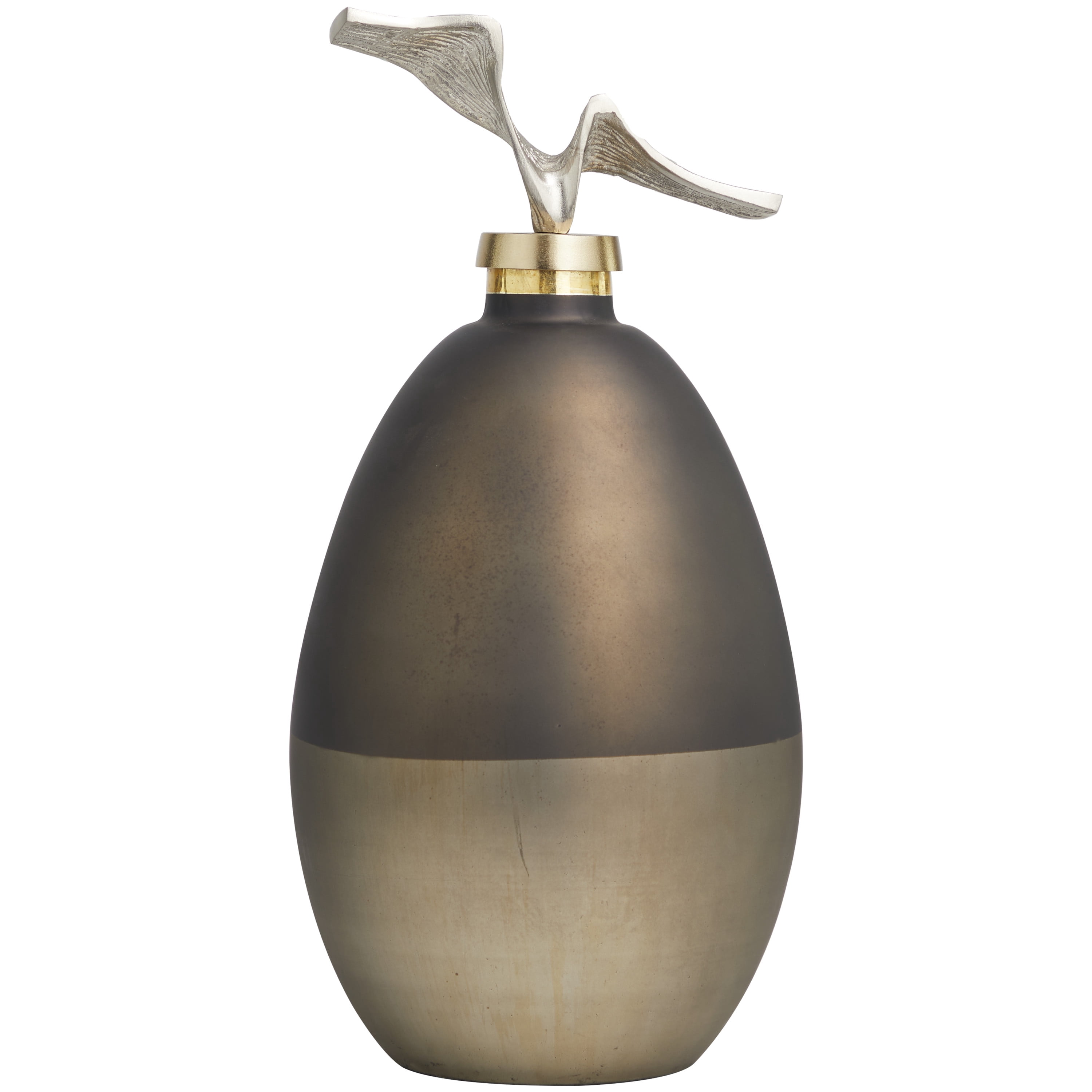 DecMode 8" x 17" Bronze Glass Abstract Colorblock Decorative Jars with Gold Accents and Silver Wave Designed Top, 1-Piece