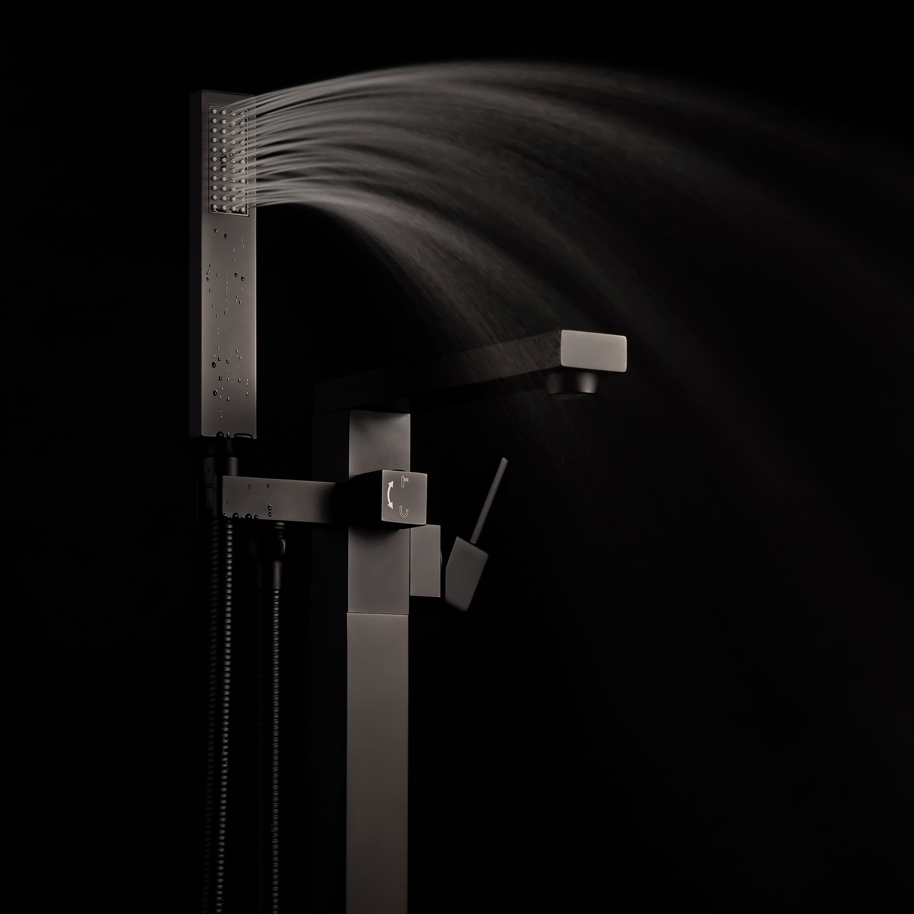 1-Handle Freestanding Floor Mount Roman Tub Faucet Bathtub Filler with Hand Shower in Matte Black