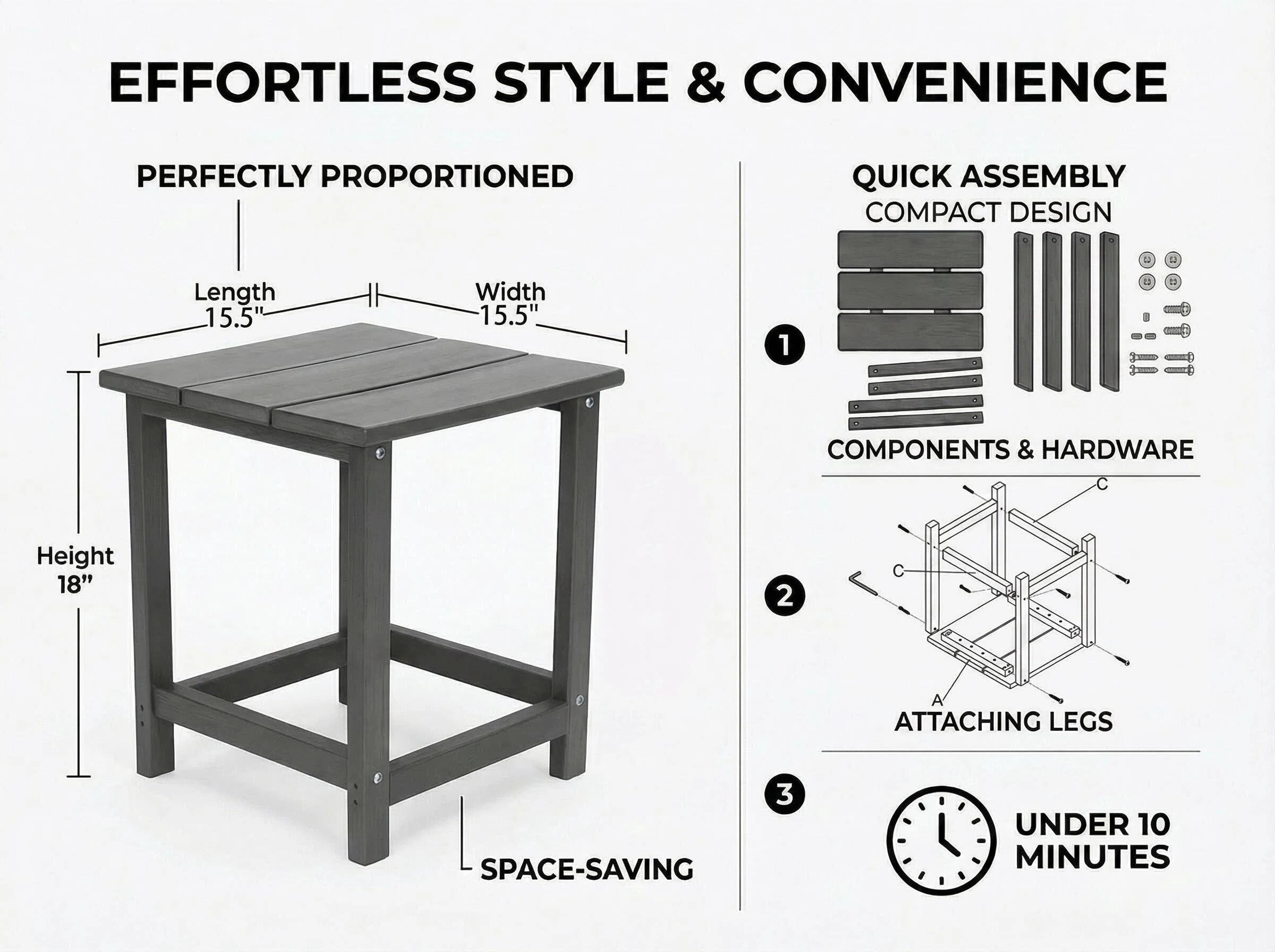 Outdoor Side Table, Patio Side Table, HDPE End Tables for Backyard Pool Porch Garden Lawn